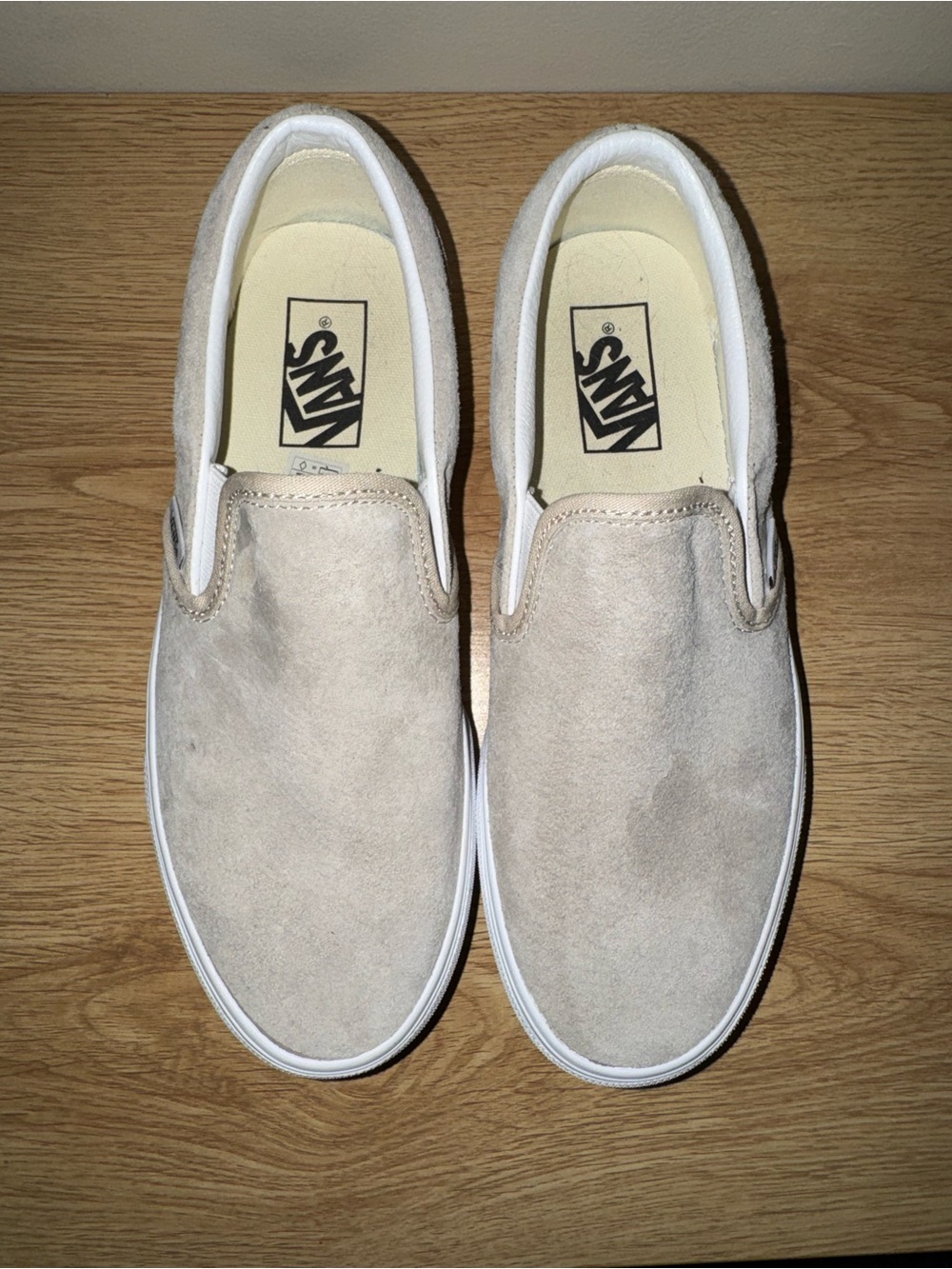 Vans Slip-On Suede Sneakers in Light Beige and White